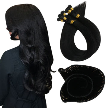 Fshine Handmade Virgin Hair Weft Solid Color Jet Black 100% Hair Sew In Weft Human Hair Bundles(#1) - FShine Shop